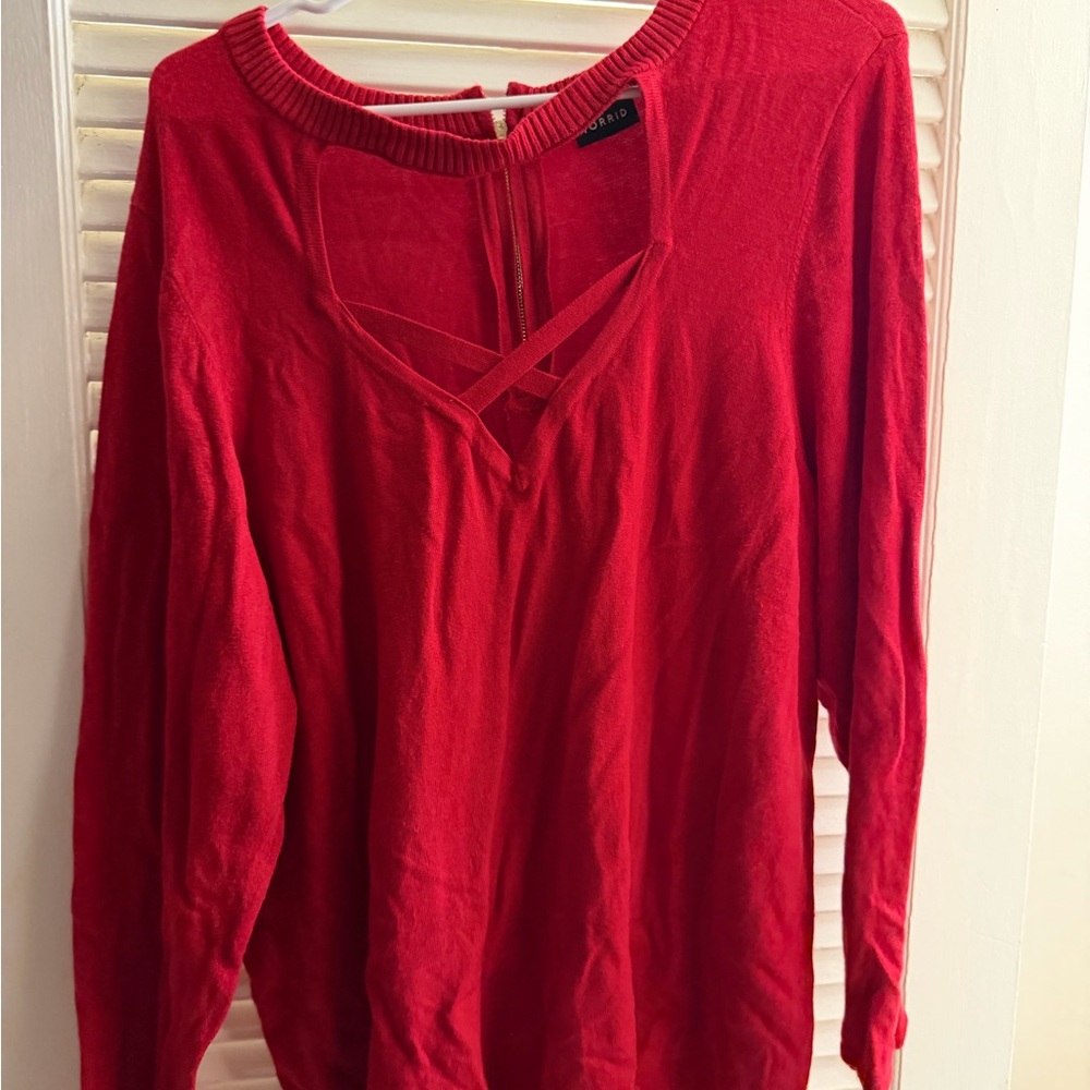 Torrid Red Crew Neck Sweater with Cutout Detail